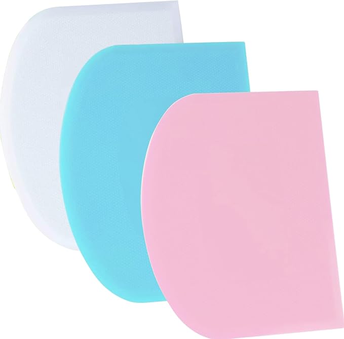 SURDOCA Dough Scraper Bench Scraper - 3P 4.7x3.7" Plastic Flexible Bowl Scraper, Sharp Edge & Angles Cake Scraper. Non-Slip Bakeware Decorating Tools Sculpting & Modeling Tools - Blue+White+Pink