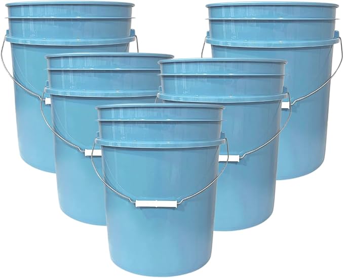House Naturals 5 Gallon Premium HPDE Plastic Bucket Without The lid - Made in USA Food Grade Container, BPA Free All Purpose Pail (5, Light Blue)