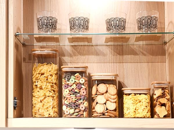 Glass Food Storage Jars Square 61oz, 3 Pack Glass Jars With Bamboo Lids, Kitchen Storage Containers For Spice, Candy, Cookie, Storage For Pantry Organizers