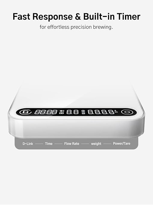 Coffee Scale with Timer and Flow Rate Tracking, 0.1g Precision, 2kg Capacity, Rechargeable, Smart App Compatible, Ideal for Espresso and Pour Over Brewing