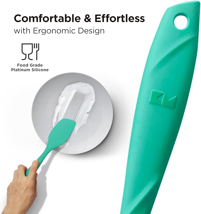Kitchen Mama WaltzGrip Platinum Silicone Scraping Spatula: Heat Resistant, Seamless, Non Stick for Frying Pan Cookware, Safe, Flexible Bowl Scraper - Ideal for Mixing, Baking, Stirring (Teal)