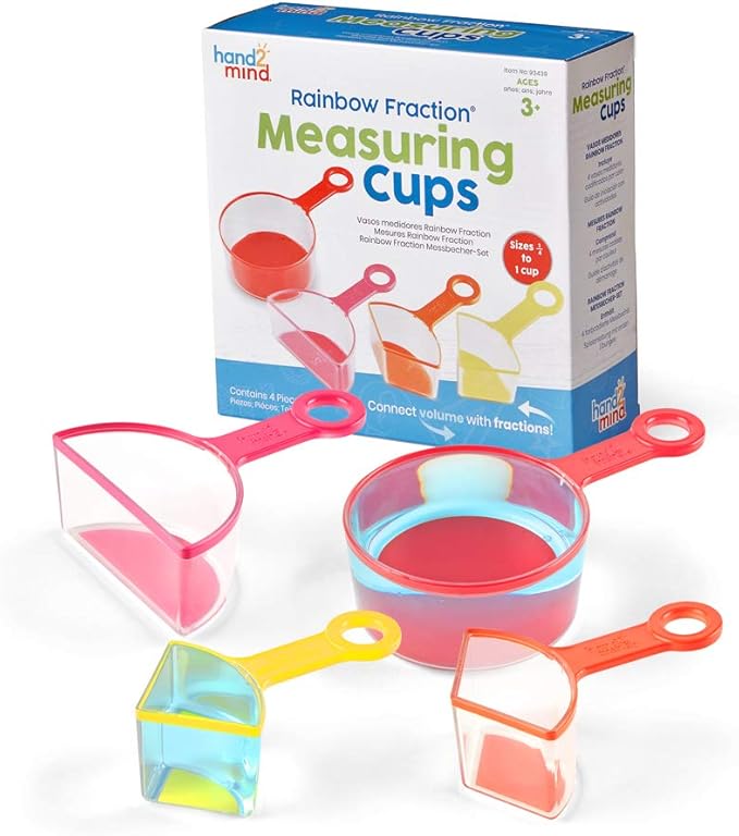 hand2mind Rainbow Fraction Measuring Cups, Kids Montessori Kitchen Tools, Toddler Cooking Tools, Sensory Table Materials, Fraction Manipulatives, Homeschooling Supplies, Easter Baking (Set of 4)