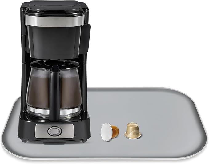 TOHONFOO Silicone Coffee Maker Mat with Lip, 17.4'' x 10.6'' Heavy Duty Coffee Maker Mat for Countertops, Coffee Tray Fit Under Coffee Machine Appliance Automatic Machines Espresso Accessory, Grey