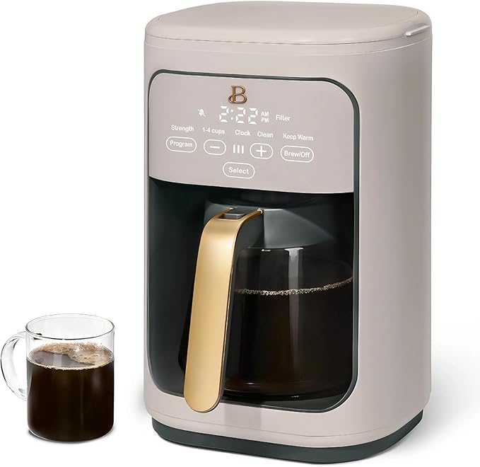 Beautiful 14-Cup Programmable Coffee Maker with Touch-Activated Display – Brew Hot Coffee Fast, Keep Warm & Auto-Pause (Porcini Taupe)