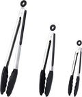 Kitchen Tongs Set of 3, Black Cooking Tongs with Silicone Tips, Non-Stick Non-Scratch Heat Resistant Tongs for Grilling Cooking BBQ Buffet Salad (Black, 7/9/12 Inch)