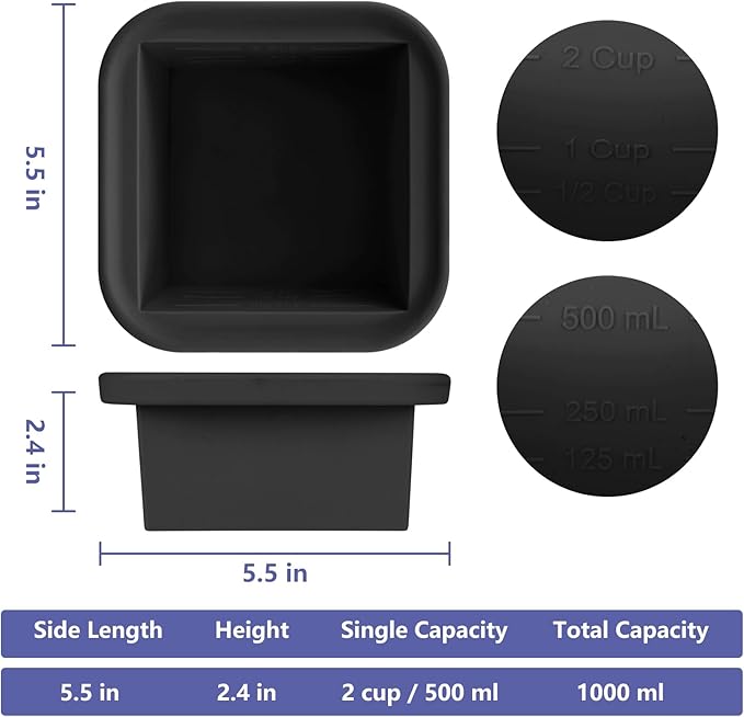 2 Cup Silicone Freezer Trays with Lid 4 Pack Silicone Freezer Molds Soup Containers Make 4 Perfect Soups, Broths, Stews, Sauces, Curries (Black)