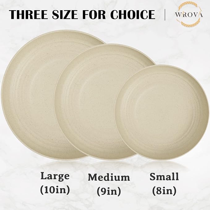 Wrova Wheat Straw Plates - 9 Inch Unbreakable Dinner Plates Set of 8 - Dishwasher & Microwave Safe Plastic Plates Reusable - Lightweight Plates for kitchen,R.V. (Beige)