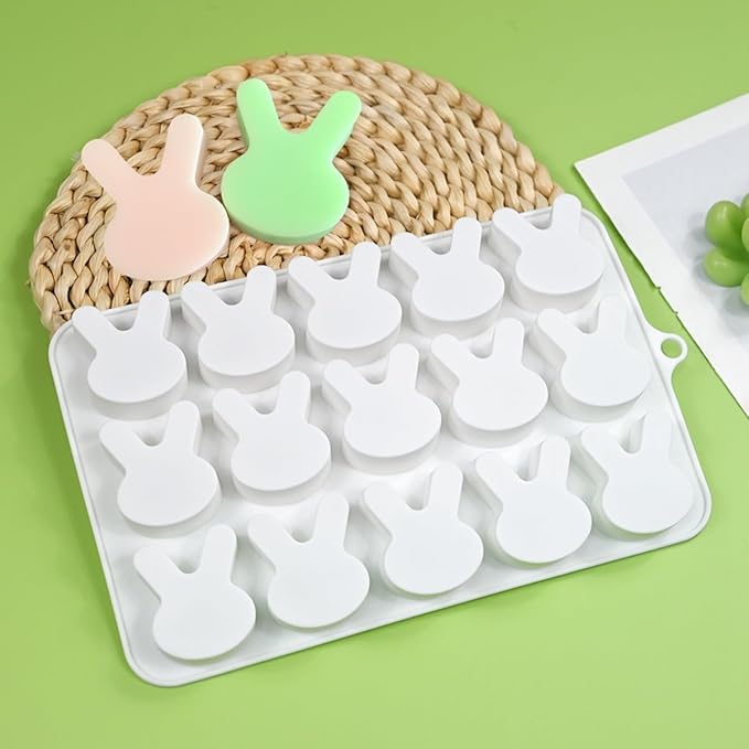 TUKE 15-Cavity Rabbit Candy Silicone Molds Chocolate Truffles Mold,Whiskey Ice Cube Tray,Grid Fondant Mould,Hard Candy Mold Pralines Gummy Jelly Mold (Rabbit H)