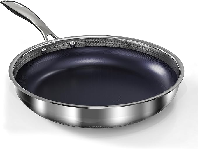 10" Hybrid Ceramic Nonstick Frying Pan, 3-Ply Stainless Steel Skillet, 2-Layer Coating, PFAS & PTFE Free, 9H Hardness & Corrosion Resistance, Dishwasher Safe, Induction Compatible-Dark Blue