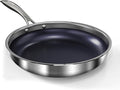 10" Hybrid Ceramic Nonstick Frying Pan, 3-Ply Stainless Steel Skillet, 2-Layer Coating, PFAS & PTFE Free, 9H Hardness & Corrosion Resistance, Dishwasher Safe, Induction Compatible-Dark Blue
