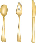 N9R 200PCS Gold Plastic Silverware Set, Heavy Duty Spoons and Forks Silver Plastic Cutlery Including 100pcs Forks, 50pcs Spoons, 50pcs Knives, Disposable Silverware for Party,Wedding, and Everyday Use