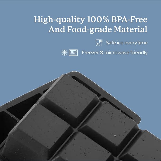 Samuelworld Large Silicone Premium Ice Trays, 2-Pack Combo, 2 Inches Big Ice Cube Tray & 2.5 Inches Large Ice Sphere - BPA Free, Craft Ice Maker for Gifting, Whiskey, Cocktails, Easy Release - Black
