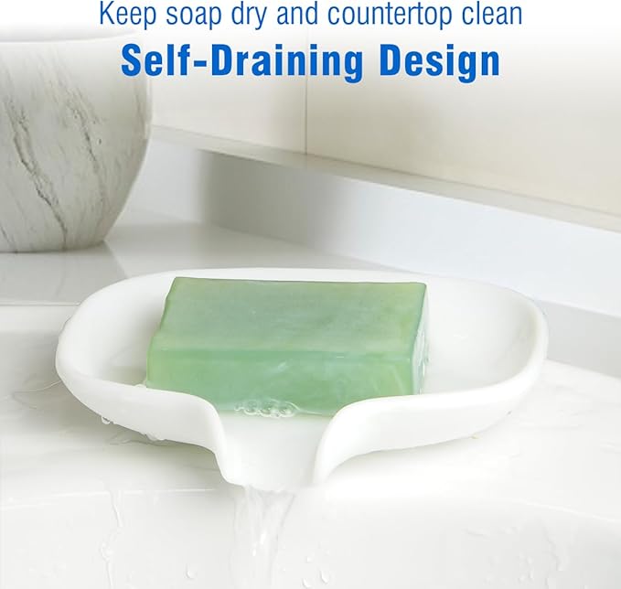 3 Pack Soap Bar Holder, AIMAIAIMAI Self Draining Soap Dish, Quick Drainage, Soap Dishes for Bathroom, Shower, Silicone Soap Tray for Kitchen, Dishwasher Safe (White)
