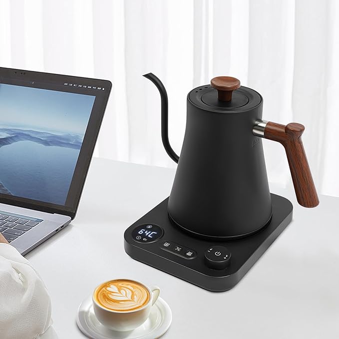 30oz Bistro Electric Gooseneck Kettle,1200W Stainless Steel Coffee Kettle with ±1℉ Temperature Control,Quick Heating Pour Over Electric Kettle for Coffee&Tea (Black)