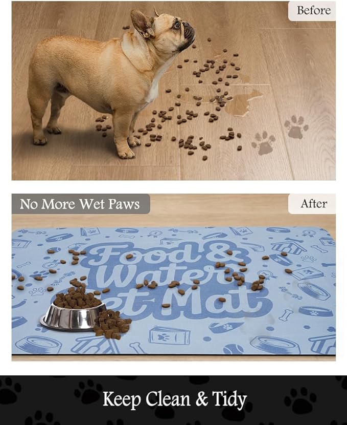 Pet Feeding Mat-Absorbent Dog Mat for Food and Water Bowl-No Stains Quick Dry Water Dispenser Mat-Dog Accessories Pet Supplies-Bowl for Messy Drinkers（Words,16"x24"