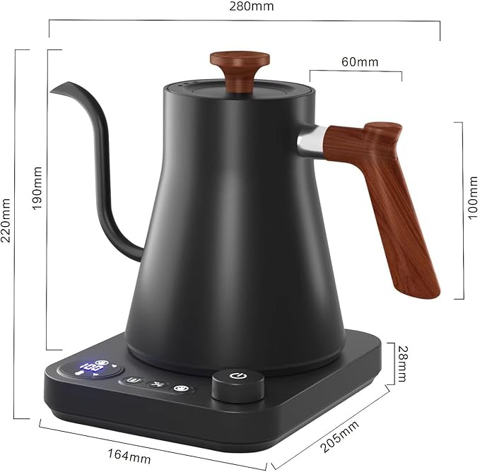 Smart Digital Electric Kettle with Variable Temperature Control, Stainless Steel Inner, 1200W Quick Heating Gooseneck Electric Kettles, Stylish Matte Finish for Coffee & Hot Beverages, 0.9L (Black)