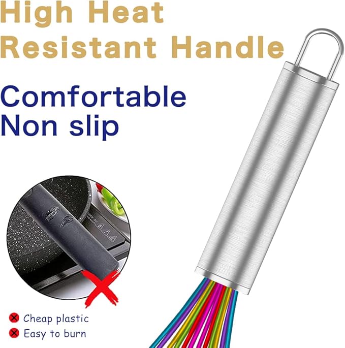 Silicone Whisk,Professional Whisks For Cooking Non Scratch,Stainless Steel & Silicone Wisk,Plastic Rubber Whisk Tool For Nonstick Cookware,Silicon Wisks Set of 3,Rainbow,for Blending,Colorful.