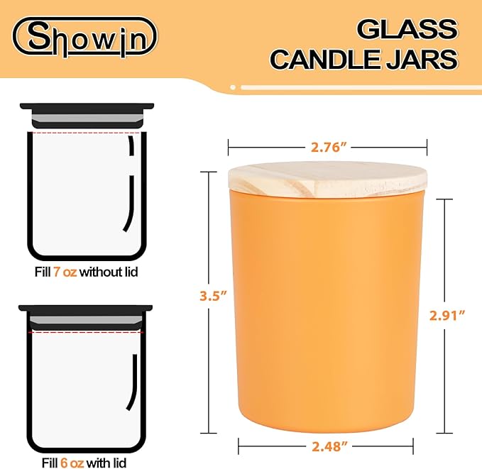 SHOWIN Thick Candle Jars for Making Candles 16 Pcs, 7 OZ Empty Jars with Wood Lids for Candle Making, Sample Container, Christmas