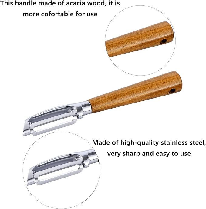 Vegetable Peeler for Potato, Apple, Fruit, Carrot, Veggie, kitchen, Y-Shaped and I-Shaped Peelers with Acacia Wood Ergonomic Non-Slip Handle(2PCS)