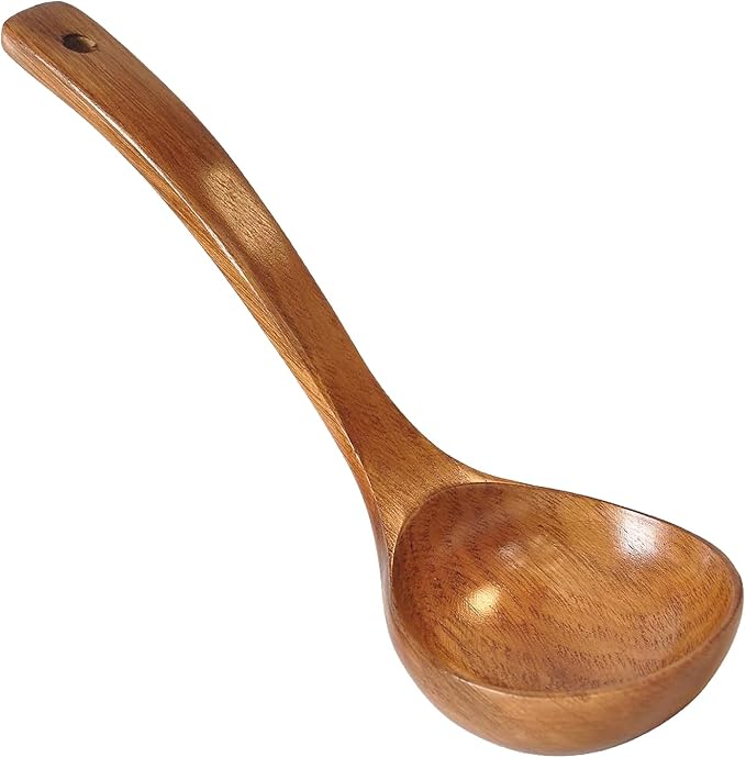 FJNATINH Wooden Soup Ladle with Long Handle Handmade Wooden Spoons for Cooking Kitchen Cookware Utensil