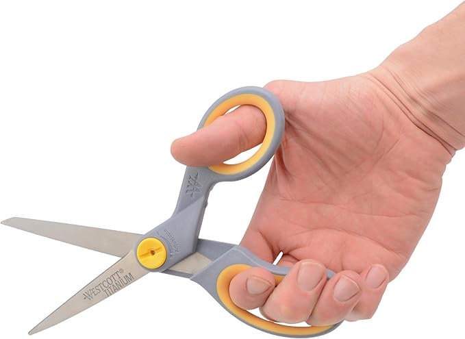 Westcott 8-Inch Titanium-Bonded Scissors with Adjustable Glide Feature for Office and Home - Gray/Yellow