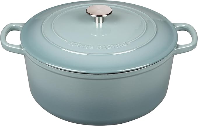 Enameled Dutch Ovens Cast Iron Dutch Oven Pot with Lid for Bread Baking, Cook, Dual Handle, 5.5 Quart, Seasalt