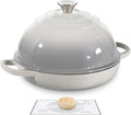 Davivy 5.5QT Cast Iron Dutch Oven with Silicone Baking Mat, 10" Round Bread Dutch Oven, Sourdough Bread Baking Pan, Enameled Cast Iron Bread Oven - Light Grey
