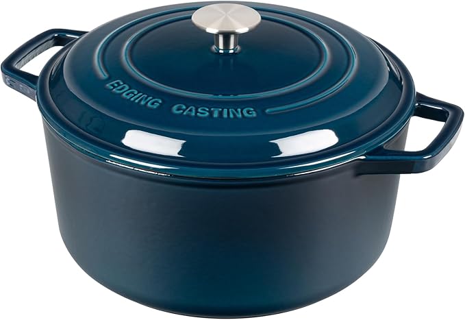 Enameled Cast Iron Dutch Oven Pot With Lid, Dutch Oven for Sourdough Bread Baking Round Pot Dule Handle, 7.5 Quart, Blue