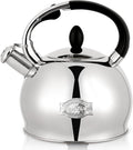 SUSTEAS Stove Top Whistling Tea Kettle - Food Grade Stainless Steel Teakettle Teapot with Cool Touch Ergonomic Handle, With 1 Silicone Pinch Mitt Included,2.64 Quart(SILVER)