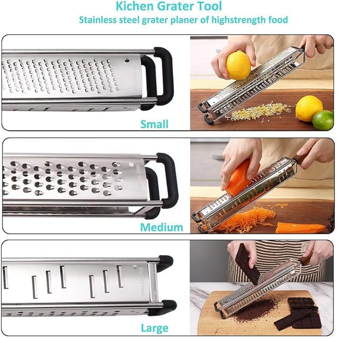 3 in 1 Cheese Grater Zester Citrus Lemon 304 Stainless Steel Zester Versatile Sharp Tool for Parmesan Cheese Ginger Garlic Nutmeg Chocolate Vegetables Fruits 12''