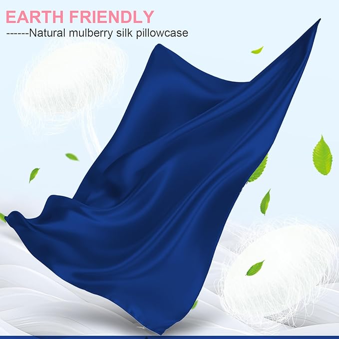 Mulberry Silk Pillow Cases Standard Size with Hidden Zipper, Ultra Smooth and Soft Breathable Cooling Silk Satin Pillowcase for Hair and Skin, Gifts for Women Men (Royal Blue, 20x26 Inches, 1 Pack)