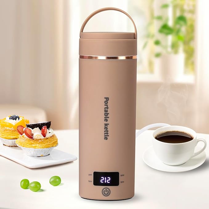 Travel Electric Kettle Portable Mini Kettle,Small Hot Water Boiler with 4 Temperature Settings,304 Stainless Steel, Fast Boiling Water with Auto Shut-Off and Boil Dry Protection,400 ml (Brown, 400ML)