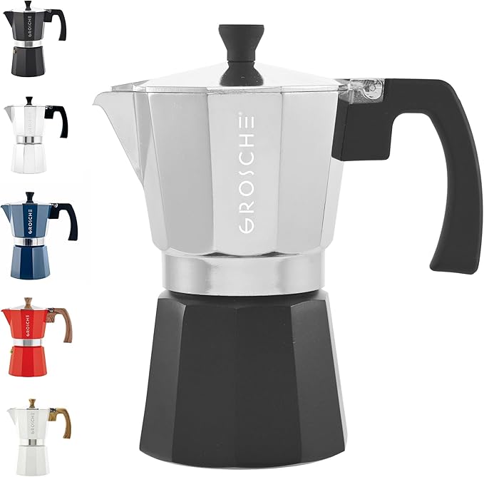 GROSCHE Milano Stovetop Espresso Maker Moka Pot Cuban Coffee Maker Stovetop Coffee Maker Moka Italian Greca Brewer Percolator | 6 Espresso Cup, Tuxedo