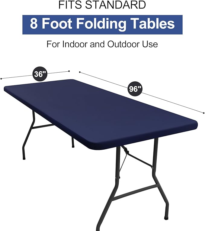 homing Rectangle Table Cloth Cover, Waterproof Polyester Elastic Fitted Tablecloth, Fits for 8 Foot Folding Tables, Washable Table Protector for Picnic, Camping, Outdoor (Navy Blue, 36" x 96")
