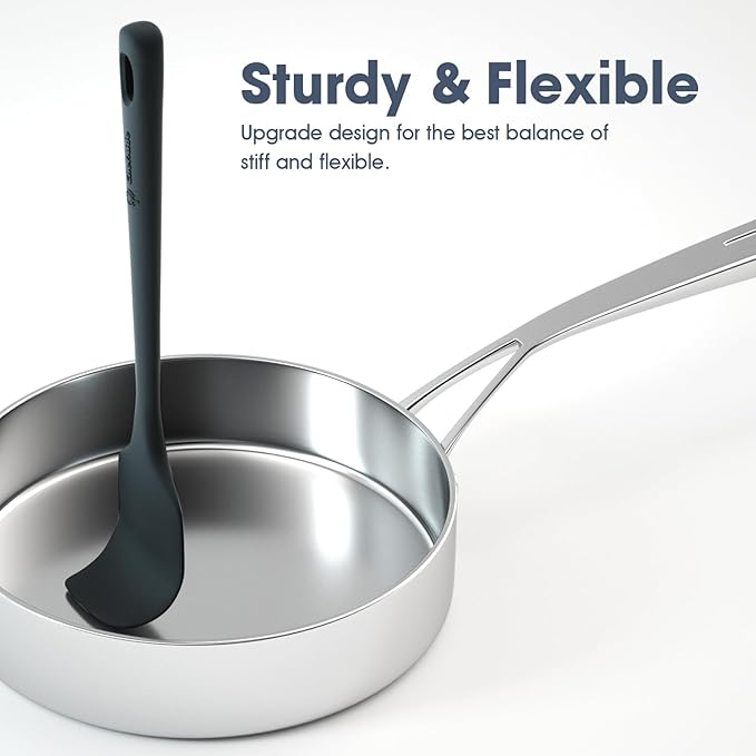 5 Pieces Silicone Spatula Set, Food Grade Rubber Spatula, Upgrade Strong Handle with Ergonomic Grip, Heat Resistant Up to 600°F for Nonstick Cookware, Cooking Black