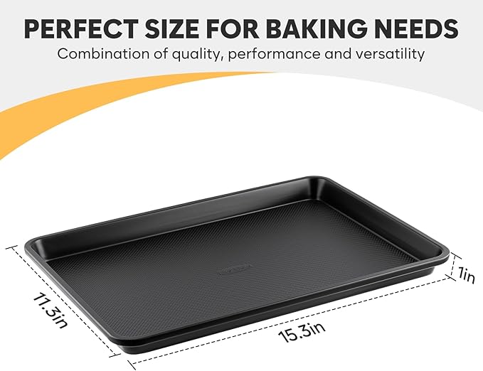2 Pack Jelly Roll Pan 15.3” x 11.3” Cookie Sheets for Baking 0.8mm Thick Non Stick Baking Sheets for Oven Heavy Duty Baking Trays