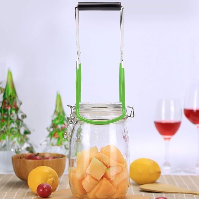 Eeoyu Canning Jar Lifter Tongs Stainless Steel Jar Lifter with Grip Handle for Home Kitchen (Green)