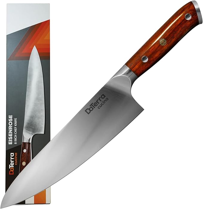 DaTerra Cucina - 8 Inch Chef Knife – German Steel Professional Kitchen Knife with Ergonomic Rosewood Handle, Sharp, Durable, Easy to Clean | Ideal for Chopping, Slicing & Dicing
