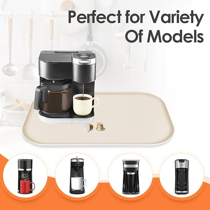 Silicone Coffee Maker Mat with Lip, 24'' x 16'' Heavy Duty Coffee Maker Mat for Countertops, Coffee Tray Fit Under Coffee Machine Appliance Automatic Machines Espresso Accessory, Beige