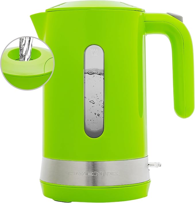 OVENTE 1.8L Electric Kettle, 1500W Fast Boiling Heater for Coffee or Tea, BPA Free, Easy to Fill Lid, Water Level Window, Auto Shut-Off, Boil-Dry Protection and Removable Filter, Green KP413G