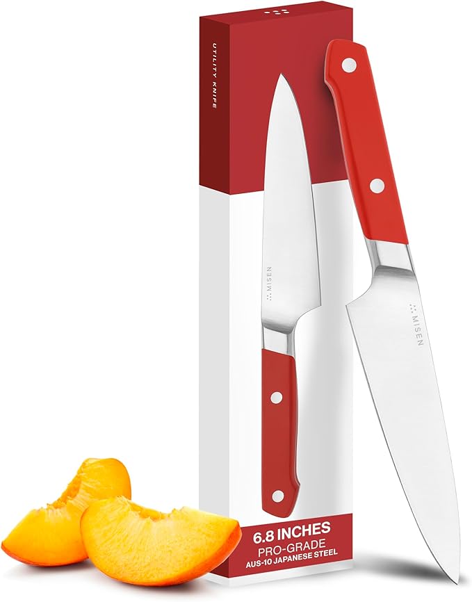 Misen 6.8" Chef Knife – High Carbon Japanese AUS-10 Stainless Steel – Hybrid German & Japanese Blade – Precision Kitchen Knife for Professionals & Home Cooks – Ultimate Cutting Performance - Red