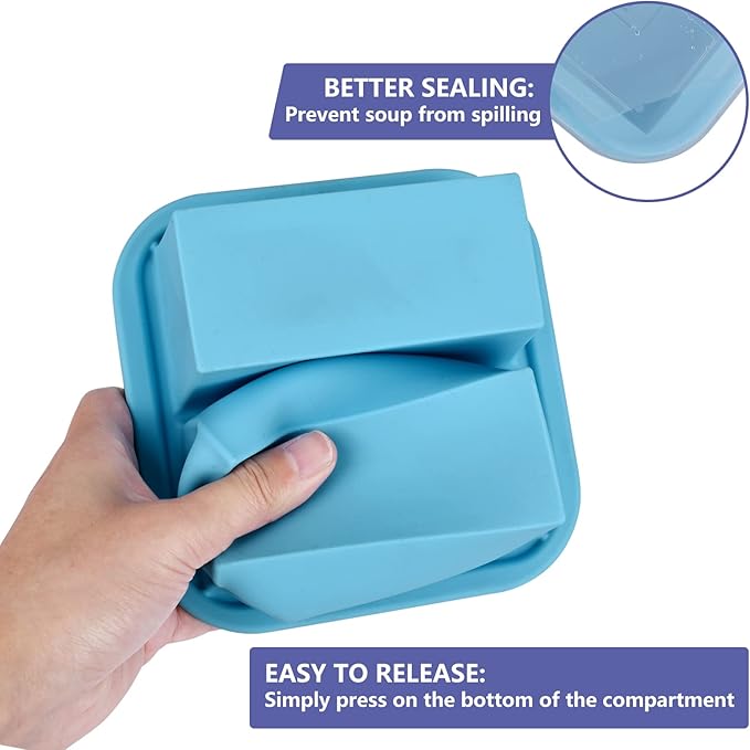 1-Cup Silicone Freezer Tray with Lid 2 pack Soup freezer molds Food Freezing Container Make 4 Perfect Soups, Broths, Stews, Sauces, Curries