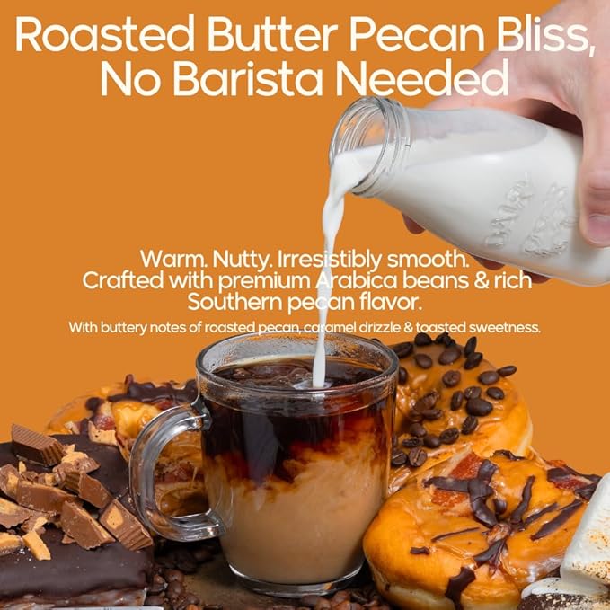 Ground Flavored Coffee In Filter Packs | Medium Roast Low Acid Mold Free Pouches | Bulk Packets | Roasted Butter Pecan Crunch | Gourmet Individual Premeasured Coffee Bags for 10-12 Cup Drip Maker
