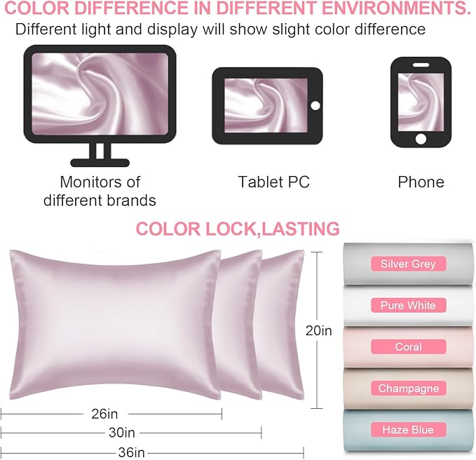 Mulberry Silk Pillow Cases King Size with Hidden Zipper, Ultra Smooth and Soft Breathable Cooling Silk Satin Pillowcase for Hair and Skin, Gifts for Women Men (Lavender Purple, 20x36 Inches, 1 Pack)