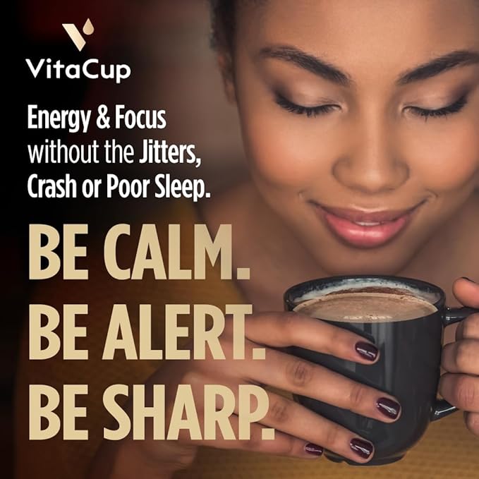 VitaCup Shroom Fuel, Mushroom Based Instant Coffee Alternative Packets, Mushroom Coffee Substitute w/Cacao, Cinnamon, Chaga, Lions Mane, & Maca for Energy, Immune Support, & Focus, 24ct