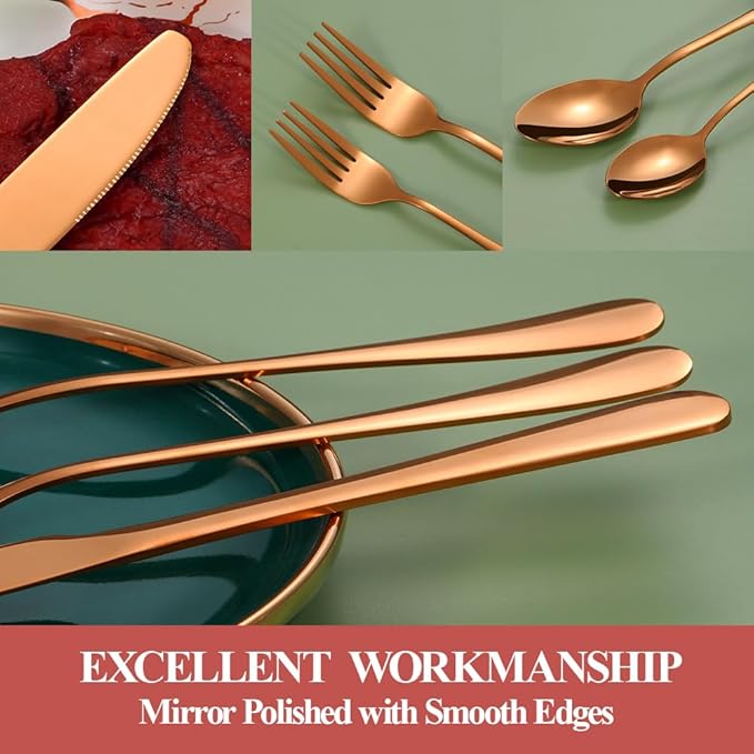 20 Pcs Rose Gold Silverware Set for 4, Food Grade Stainless Steel Flatware Set, Eating Utensils Sets Include Fork/Knife/Spoon,Home Kitchen Tableware Set, Reusable Cutlery Set, Dishwasher Safe