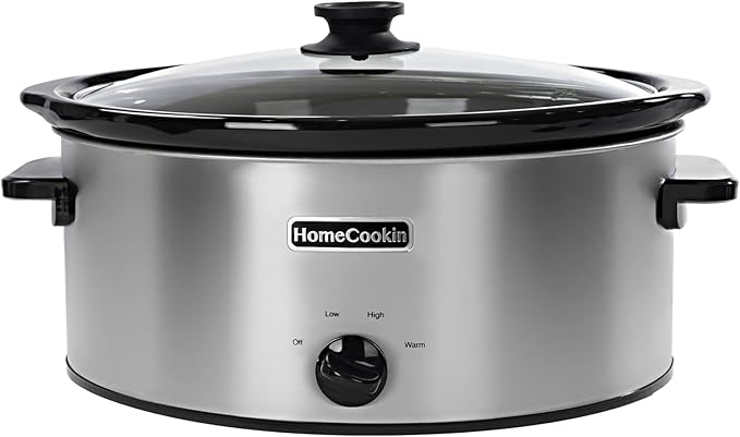 HOMECOOKIN 7 Quart Slow Cooker Oval Manual Pot Food Warmer with 3 Cooking Settings, Stainless Steel