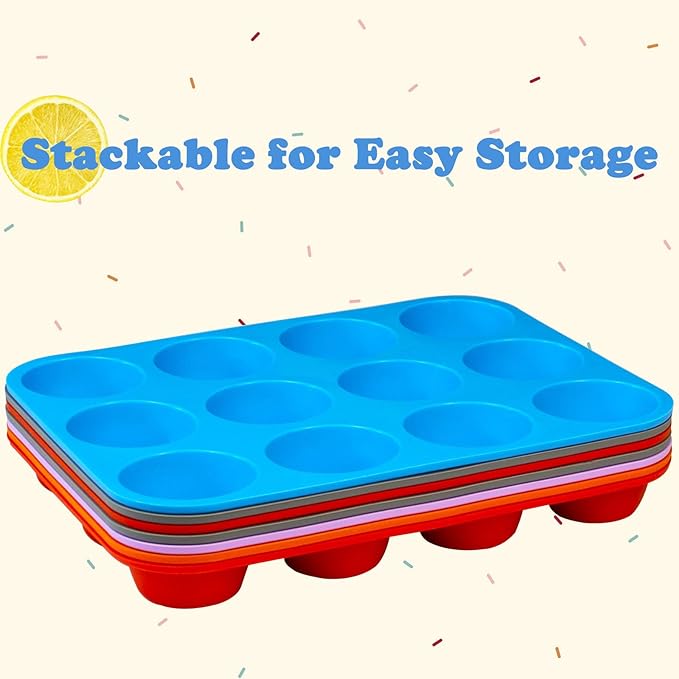 12 Cups Silicone Mini Muffin Pan Set, Nonstick Mini Cupcake Pans, BPA Free Small Muffin Tin for Baking, Set of 2 (Red+Red)