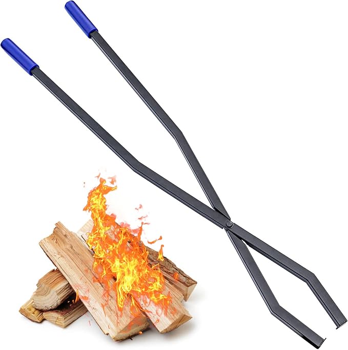40'' Fire Tongs for Fire Pit Heavy Duty Firewood Grabber Tool Metal Log Grabber for Large Logs Rustproof Safely Moves Firewood Outdoor Bonfire Campfire
