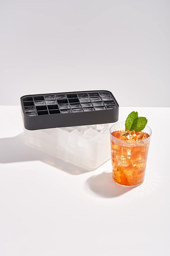 W&P Ice Box Silicone Ice Cube Tray with Lid, Holds 96 Cubes, Space-Saving Stackable Design, Dishwasher Safe, Charcoal
